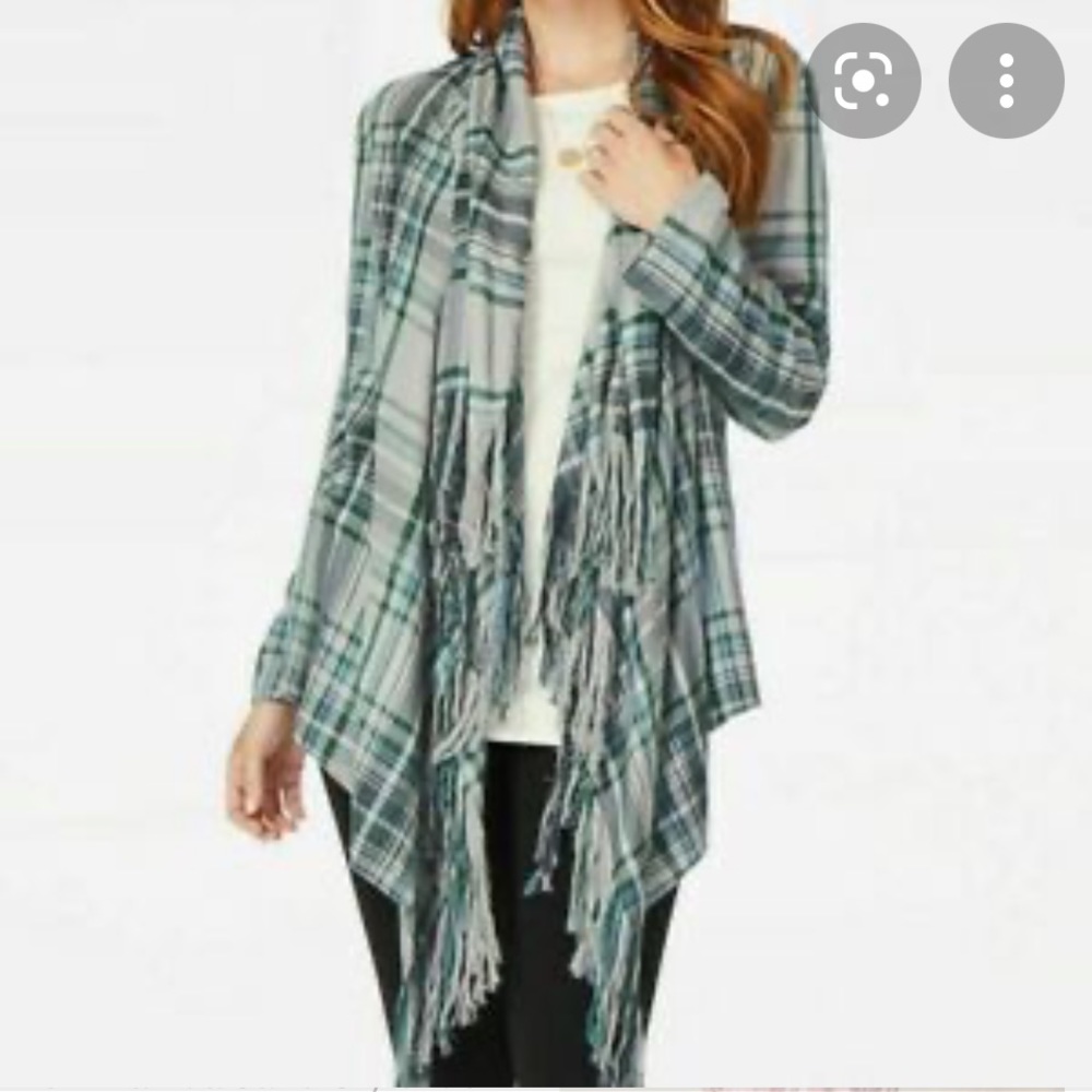 Matilda Jane Plaid Fringe Cardigan - Green and Gray